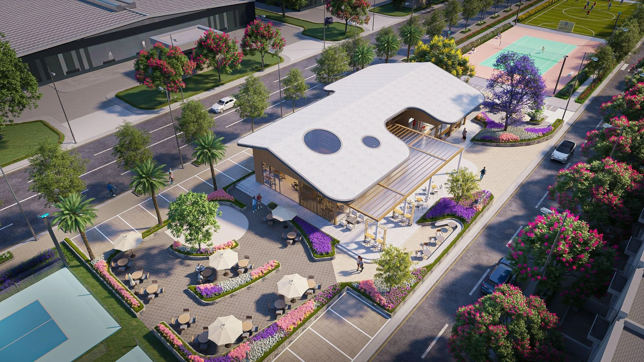 Tổ hợp thể thao ngoài trời kết hợp clubhouse, quán cà phê tại K-Home New City