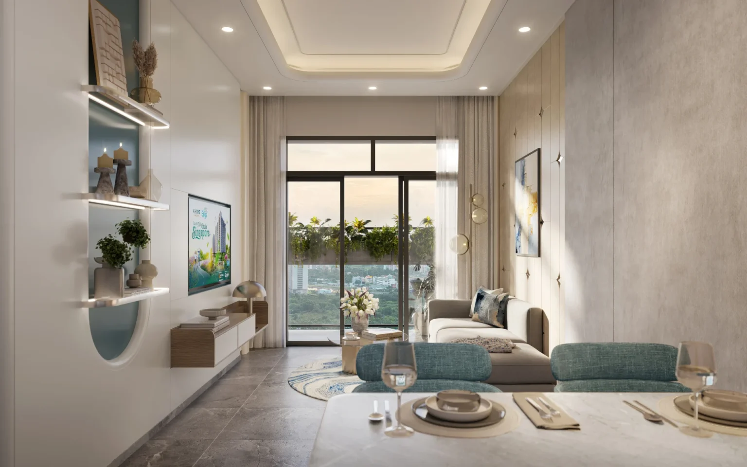 Với diện tích lên đến 75,2m2, căn hộ 3 phòng ngủ sở hữu thiết kế thông minh, hệ kính sát trần cùng ban công lớn giúp tối ưu hóa khả năng đón nắng và gió trời.